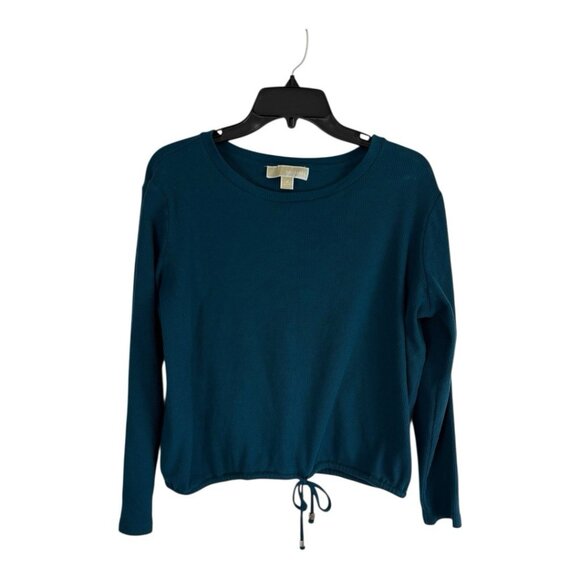 Michael Kors Womens Shirt Adult Size Medium Waffle Blue Long Sleeve Cropped - Picture 1 of 11